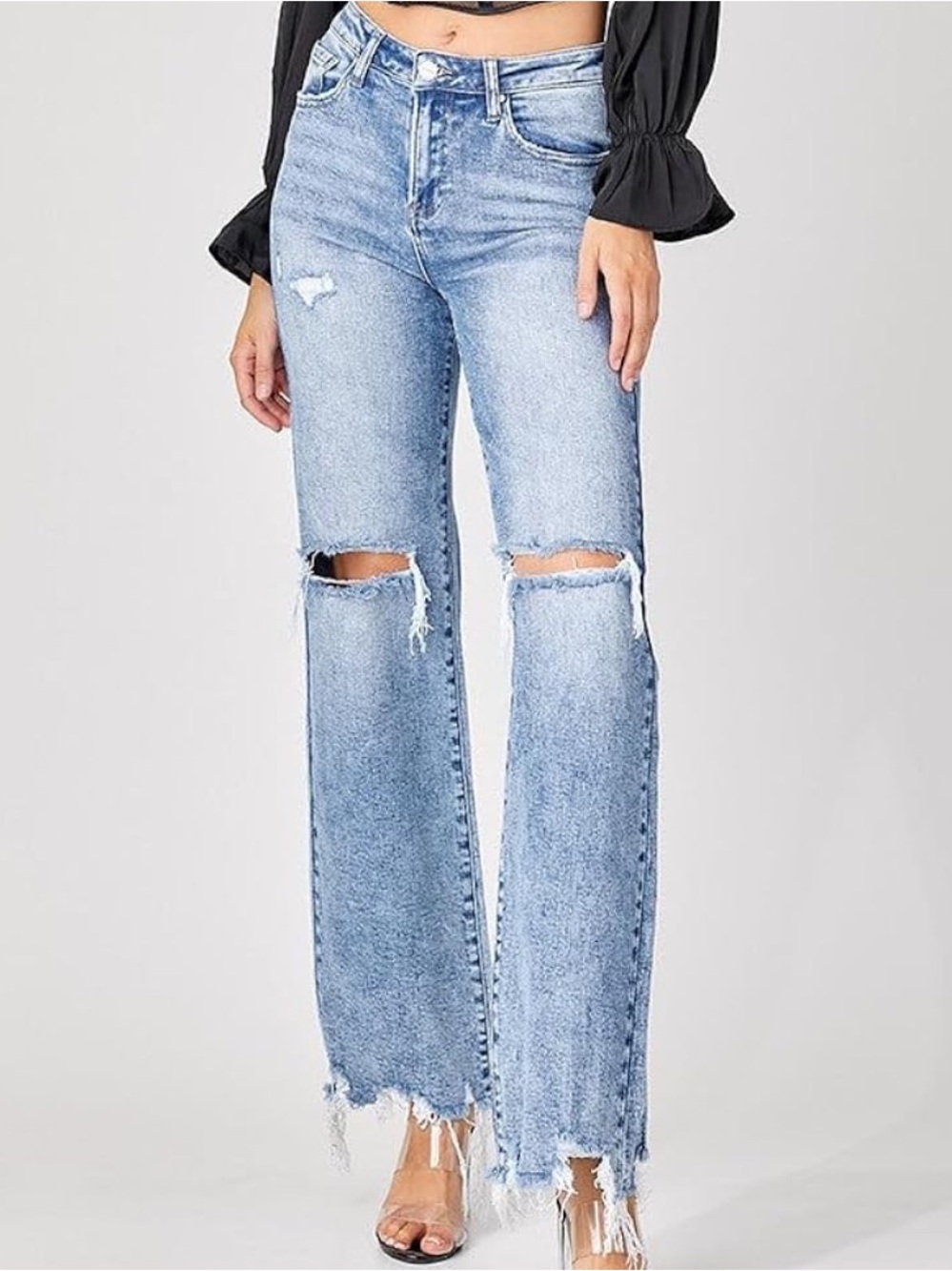 Risen Nikol High Rise Acid Washed Wide Leg Jeans, RDP5312